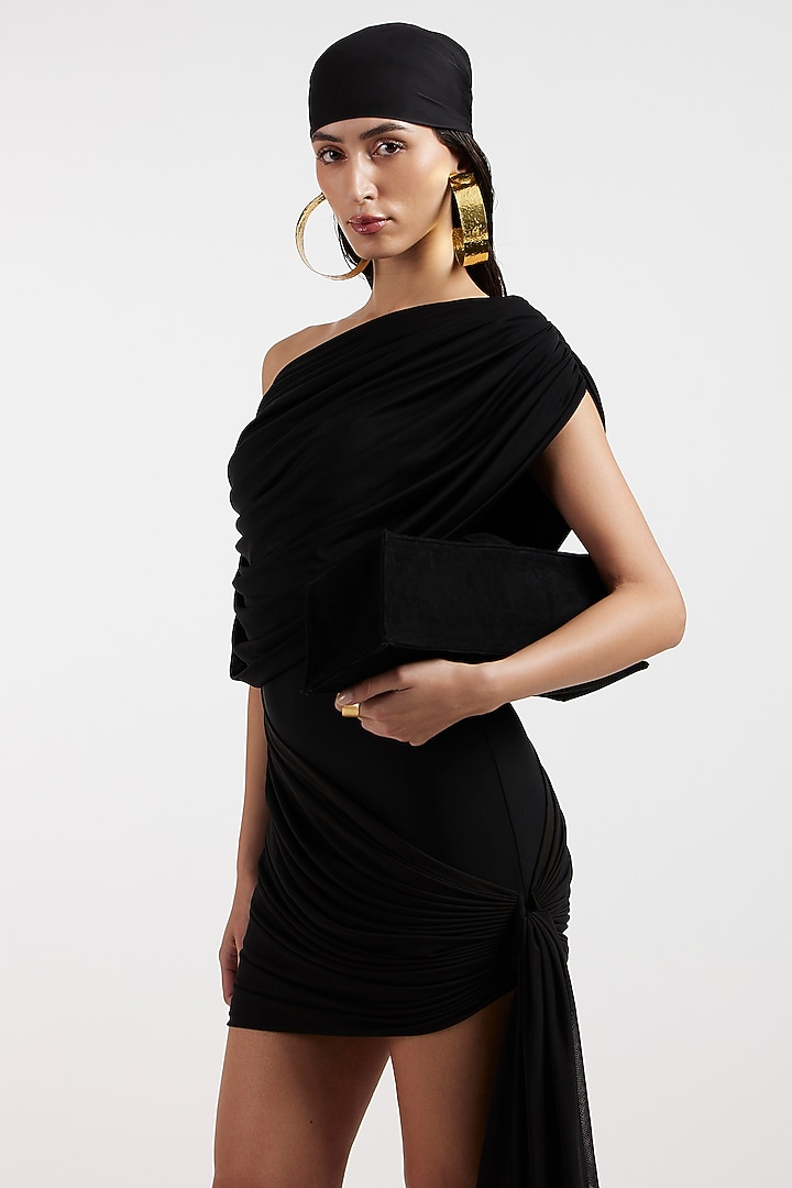 Black Malai & Net Draped Vacation Dress by Deme by Gabriella at Pernia's Pop Up Shop