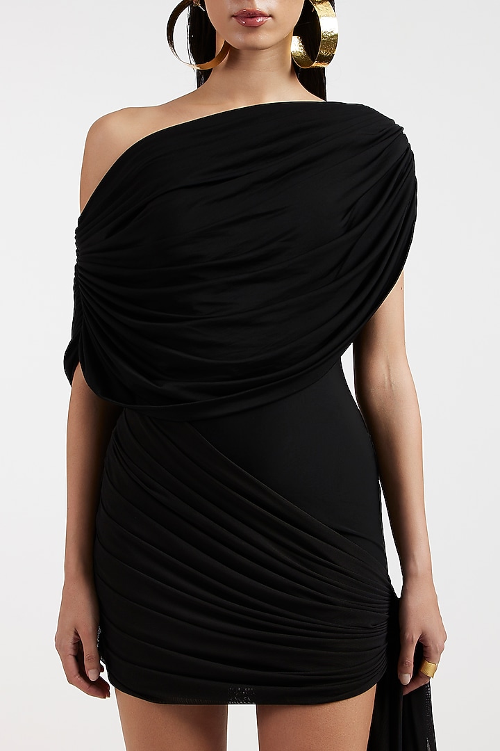 Black Malai & Net Draped Vacation Dress by Deme by Gabriella at Pernia's Pop Up Shop