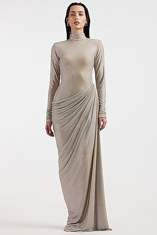Nude Net & Rhinestone Sculpted Gown by Deme by Gabriella