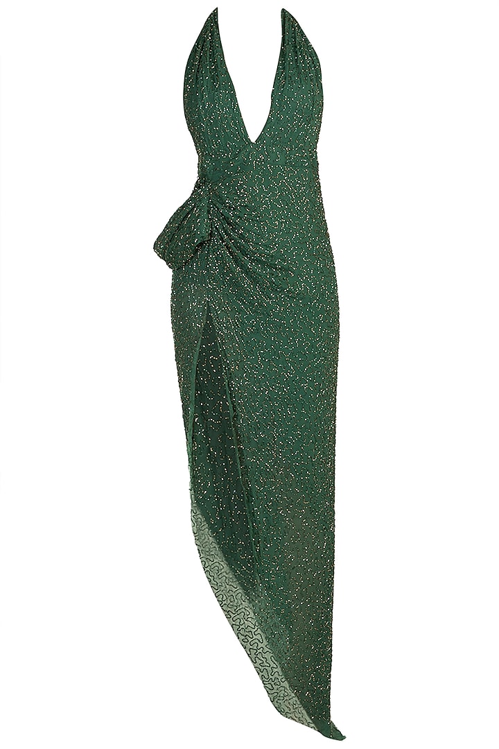 Green Beaded Chiffon Dress Design by Deme by Gabriella at Pernia's Pop ...