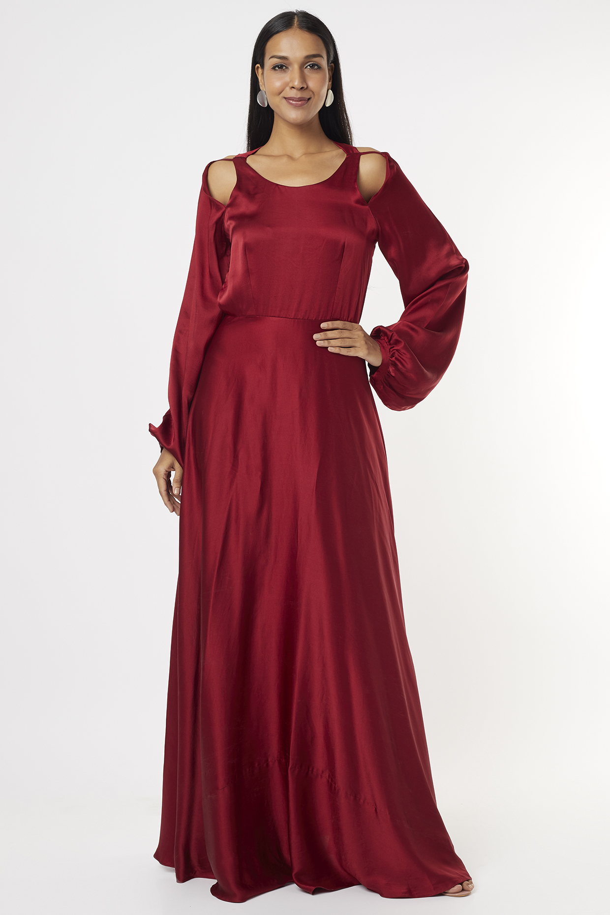 Maroon Satin Gown by Deme by Gabriella