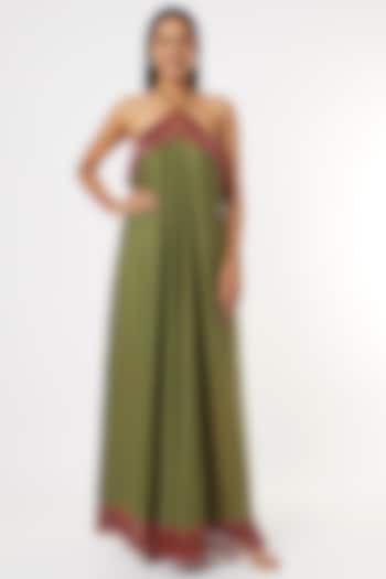 Mehendi Green Cotton Maxi Dress by Deme by Gabriella