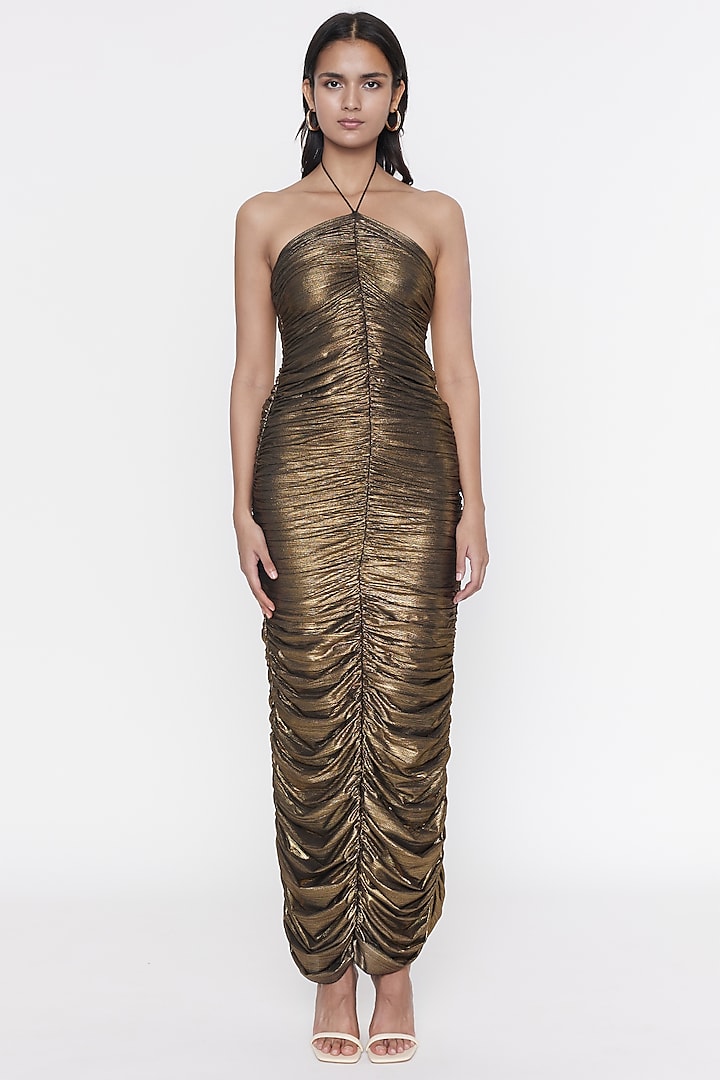 Gold Metallic Lycra Gown by Deme by Gabriella