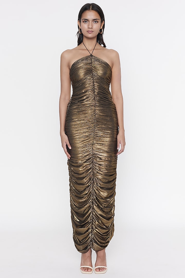 Gold Metallic Lycra Gown by Deme by Gabriella at Pernia's Pop Up Shop