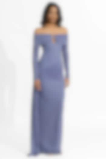 Very Peri Blue Malai Lycra Off-Shoulder Gown by Deme by Gabriella at Pernia's Pop Up Shop