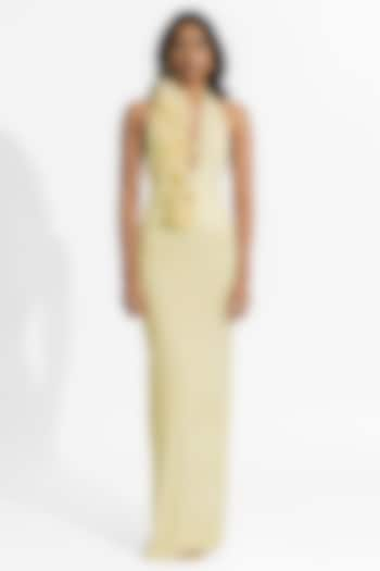 Butter Yellow Malai Lycra & Organza Gown by Deme by Gabriella at Pernia's Pop Up Shop