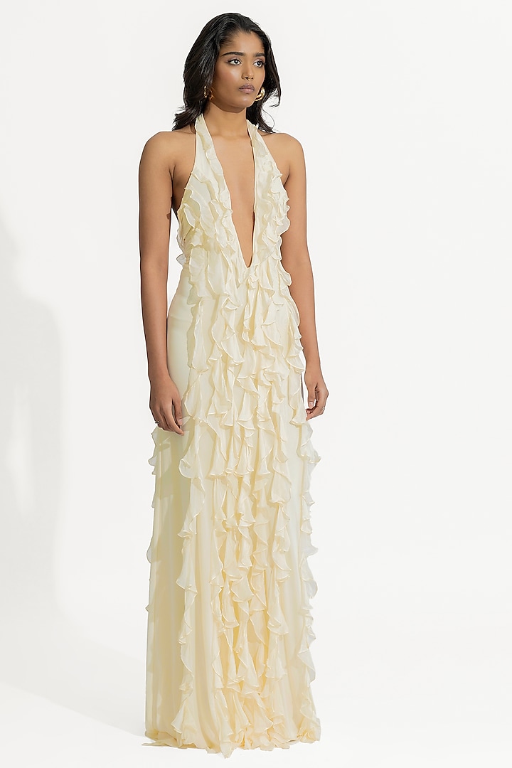 Off-White Malai Lycra & Net Ruffled Gown by Deme by Gabriella at Pernia's Pop Up Shop