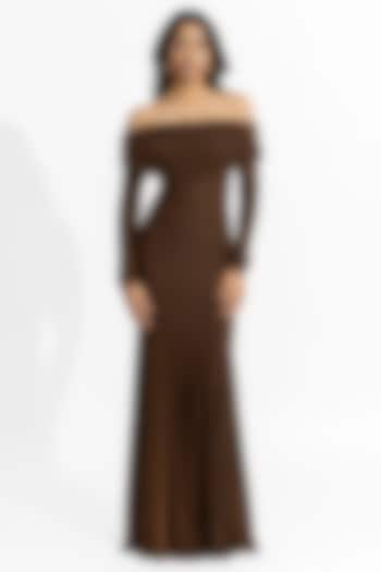 Espresso Brown Malai Lycra Off-Shoulder Gown by Deme by Gabriella at Pernia's Pop Up Shop