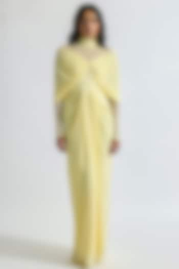 Butter Yellow Malai Lycra & Net Draped Dress by Deme by Gabriella