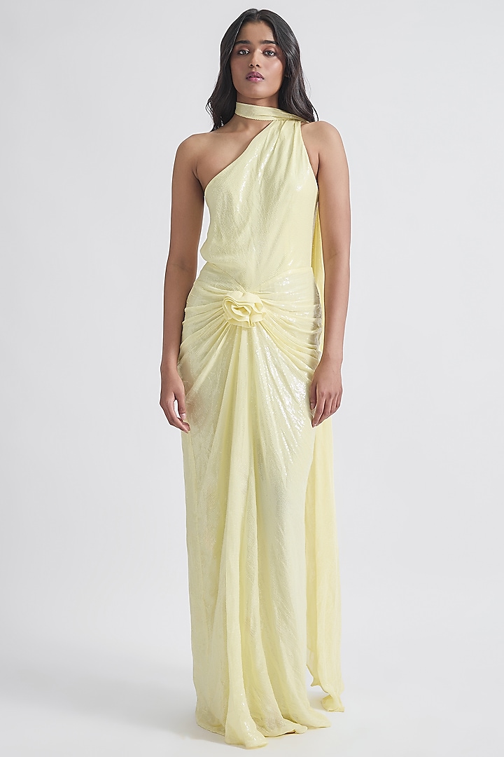 Lime Yellow Sequins One-Shoulder Gown by Deme by Gabriella at Pernia's Pop Up Shop