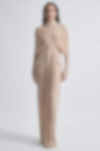 Chalk Beige Malai Lycra & Net Draped Dress by Deme by Gabriella