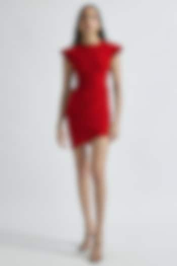 Red Malai Lycra Structured Mini Dress by Deme by Gabriella