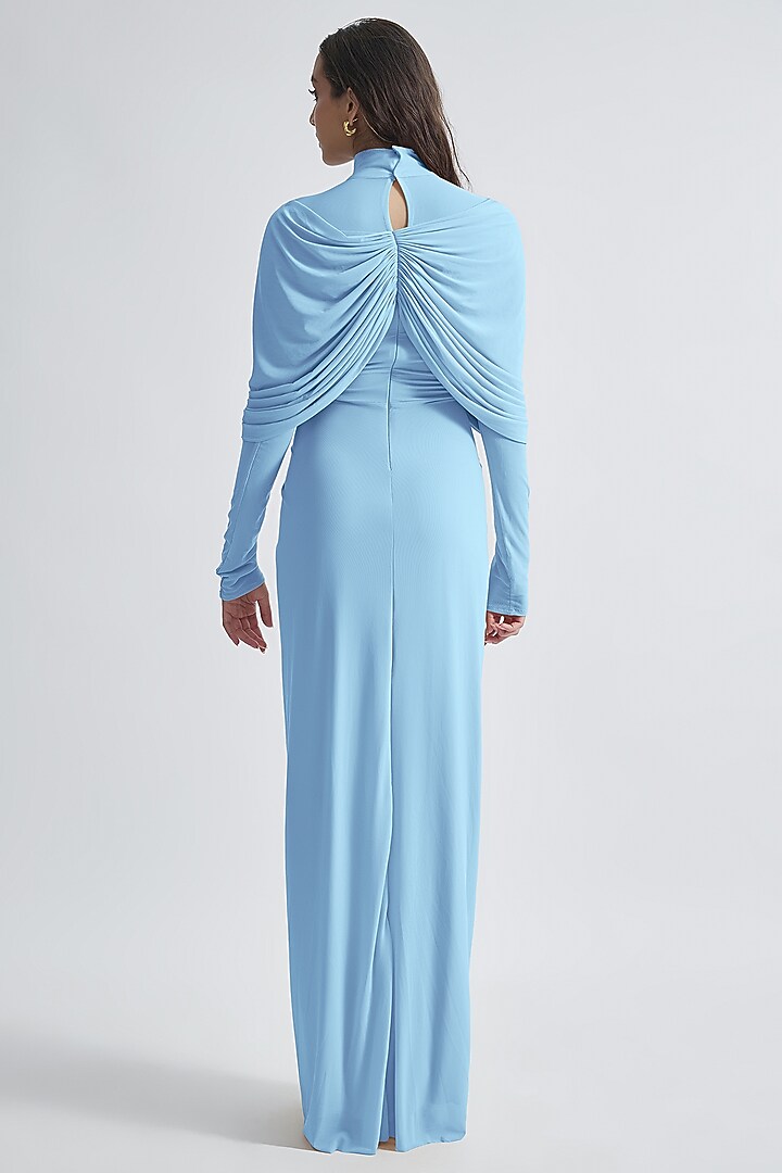 Baby Blue Malai Lycra & Net Draped Dress by Deme by Gabriella at  