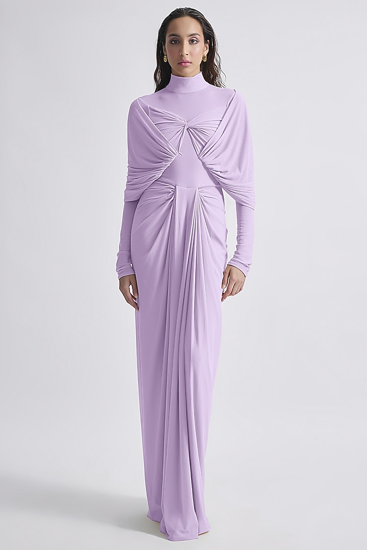 Lilac Malai Lycra & Net Draped Dress by Deme by Gabriella at Pernia's Pop Up Shop