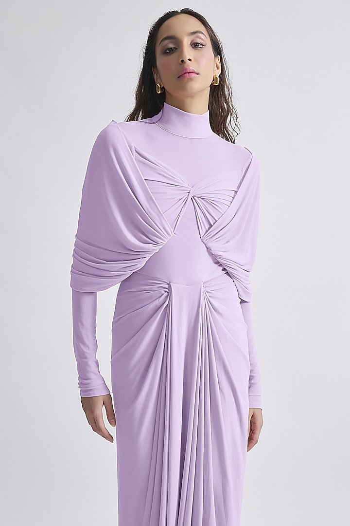 Lilac Malai Lycra & Net Draped Cocktail Dress by Deme by Gabriella at Pernia's Pop Up Shop