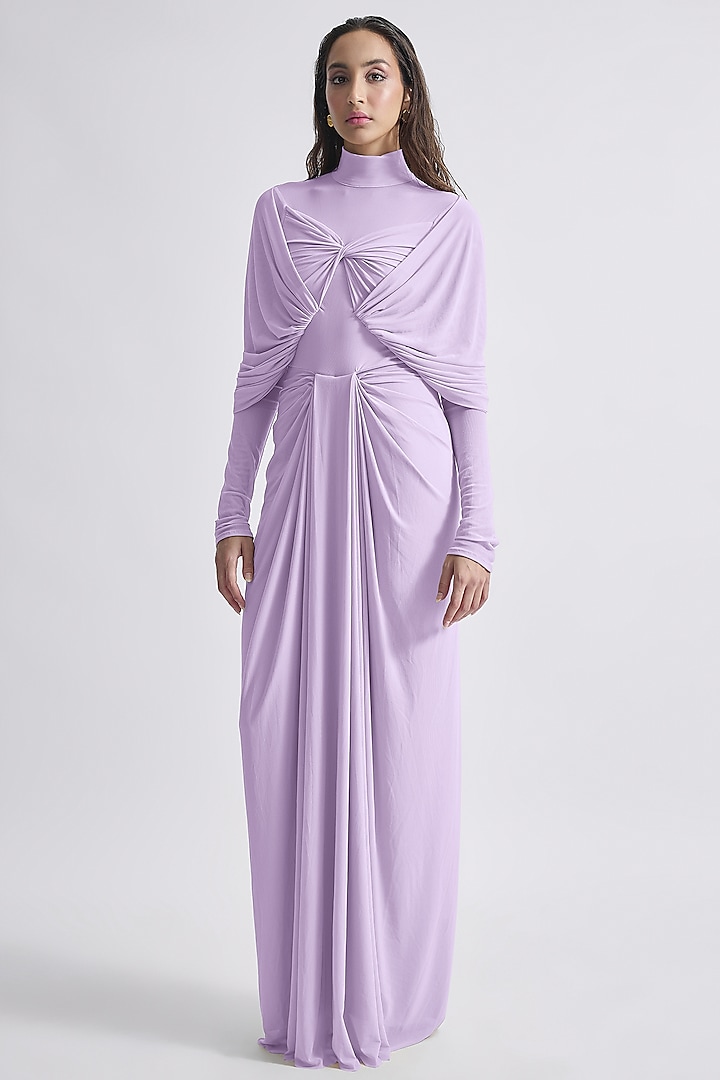 Lilac Malai Lycra & Net Draped Cocktail Dress by Deme by Gabriella at Pernia's Pop Up Shop