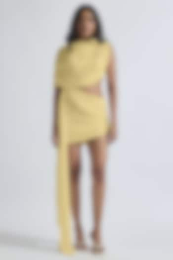 Yellow Malai Lycra & Net Draped Mini Dress by Deme by Gabriella