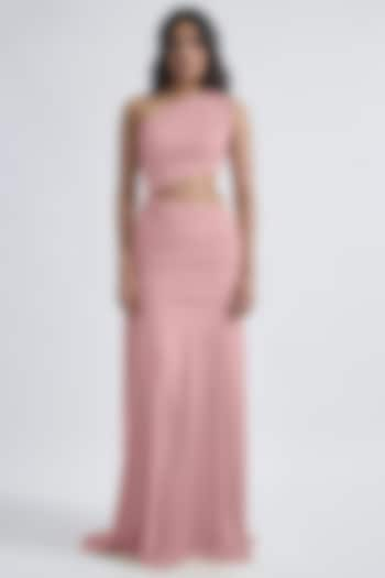 Pink Malai Lycra & Net One-Shoulder Draped Gown by Deme by Gabriella at Pernia's Pop Up Shop