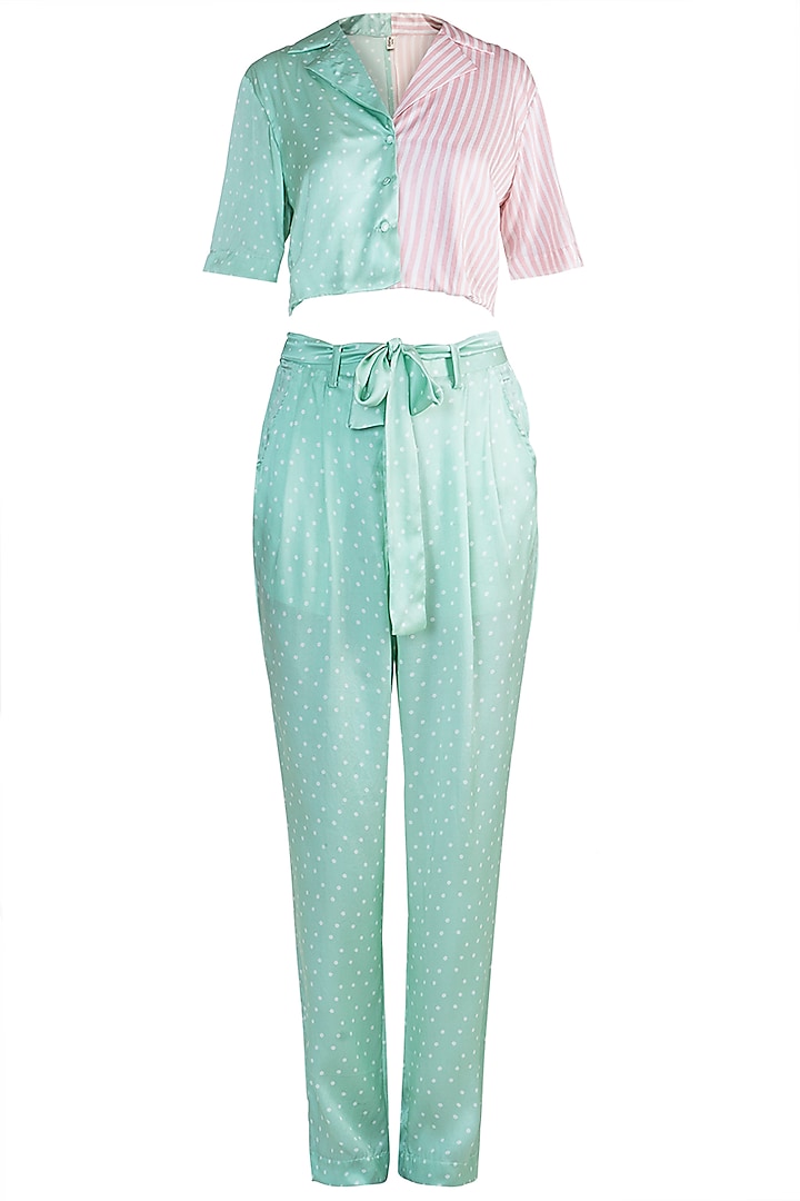 Mint Green Printed Shirt With Pants by Deme by Gabriella