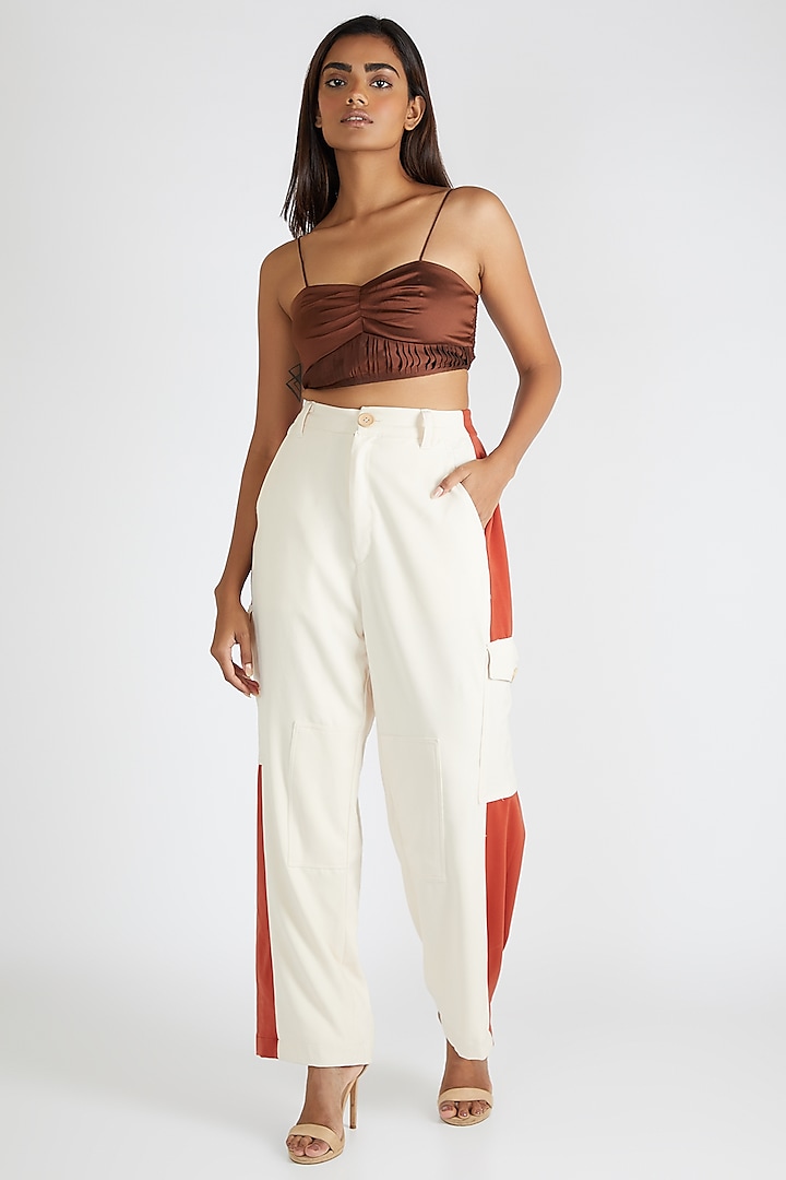 Off White & Orange High Waisted Pants by Deme By Gabriella