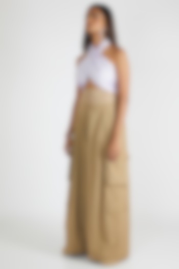 Beige High Waisted Palazzo Pants by Deme By Gabriella