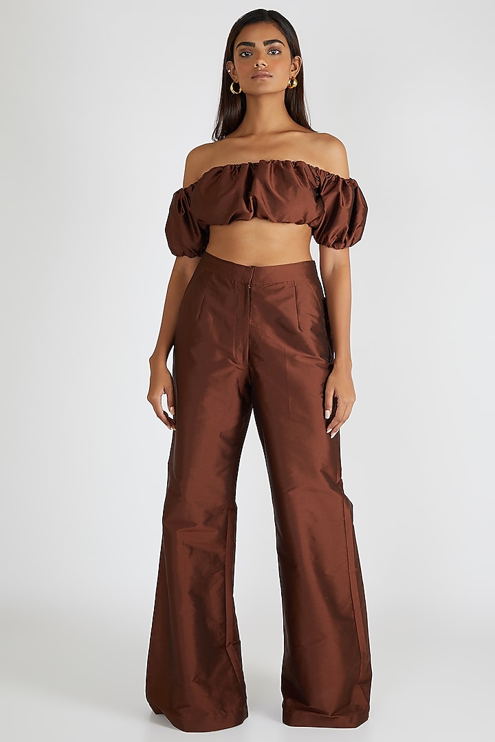 Brown High Waisted Pants by Deme By Gabriella