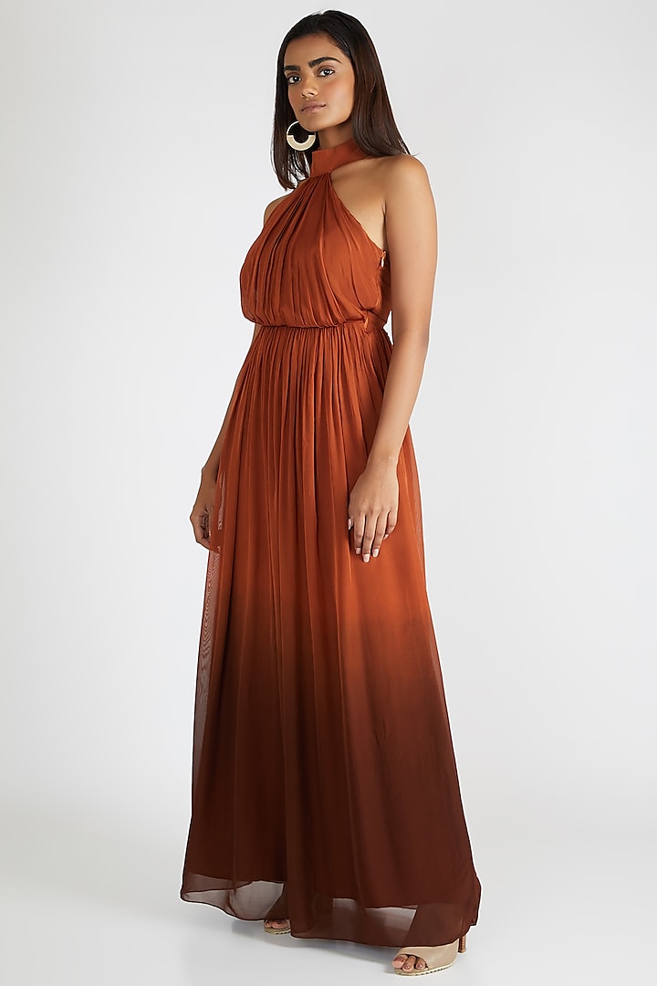 Brown Ombre Chiffon Gown by Deme By Gabriella