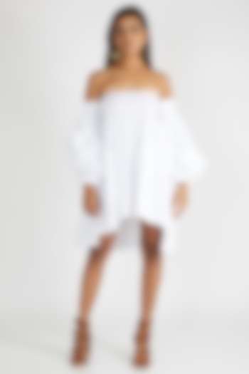 White Off Shoulder Mini Dress by Deme By Gabriella