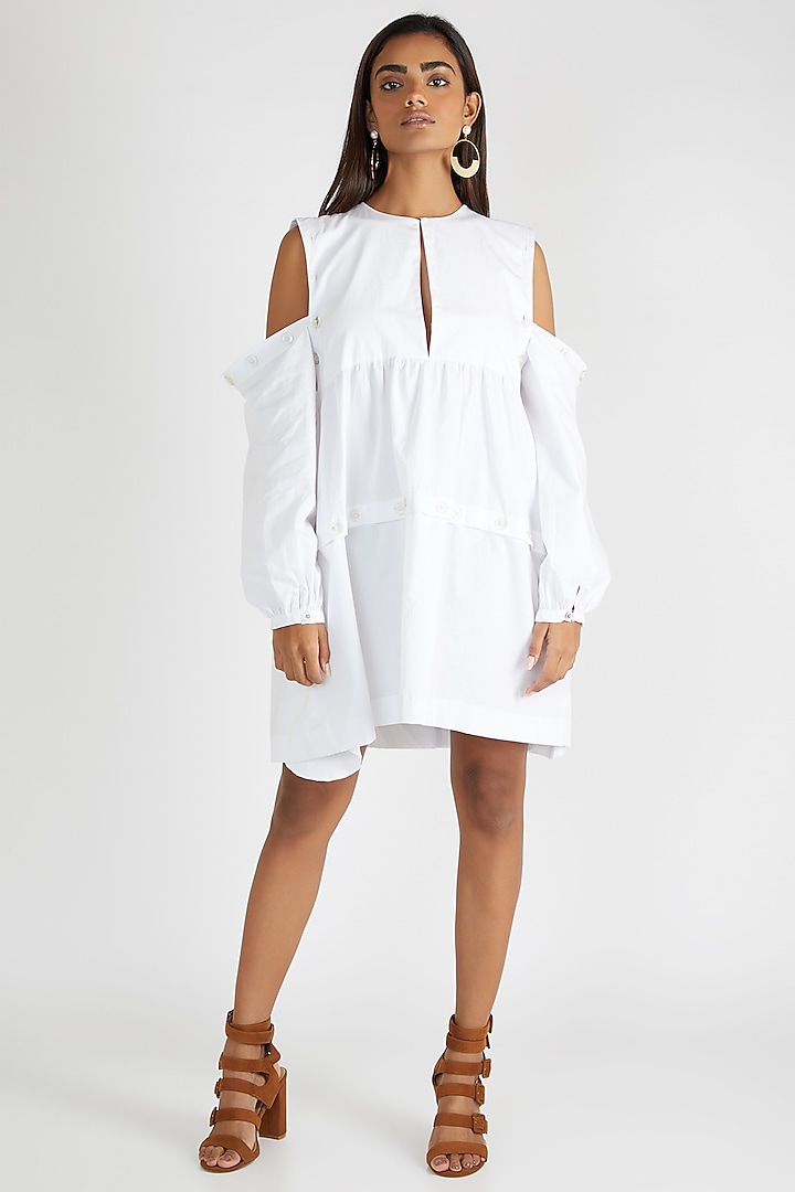 White Mini Dress With Detachable Sleeves by Deme By Gabriella