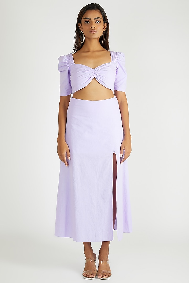 Lilac Crop Top With Puffed Sleeves by Deme By Gabriella