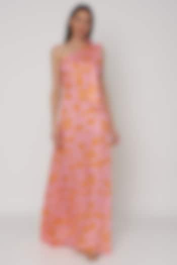 Pink Printed One Shoulder Maxi Dress by Deme by Gabriella