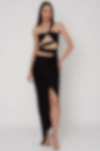 Black Malai Lycra Cutout Gown by Deme by Gabriella