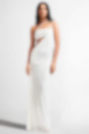 White One-Shoulder Draped Gown by Deme by Gabriella