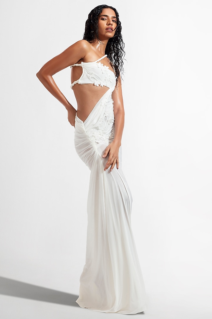 White One-Shoulder Draped Party Wear Gown by Deme by Gabriella at Pernia's Pop Up Shop