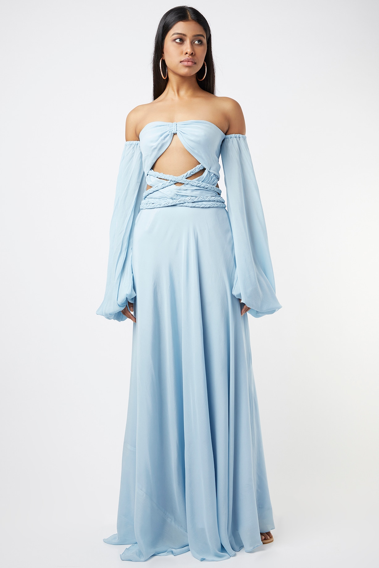 Light Blue Off-Shoulder Gown Design by Deme by Gabriella at