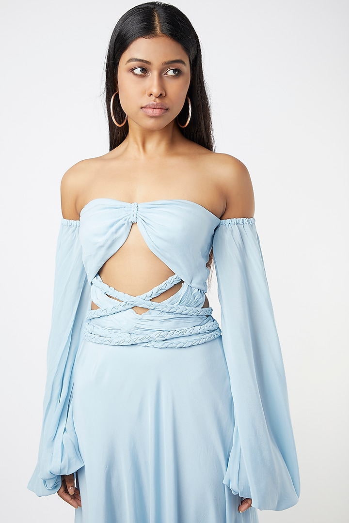 Light Blue Off-Shoulder Gown Design by Deme by Gabriella at