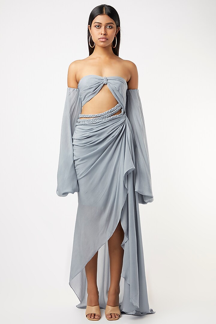 Grey Off-Shoulder Draped Dress by Deme by Gabriella at Pernia's Pop Up Shop