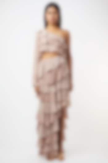 Beige Ruffled One-Shoulder Dress by Deme by Gabriella
