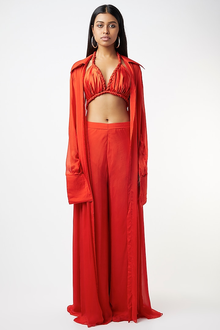 Tangerine Satin Palazzo Pant Set With Cape by Deme by Gabriella