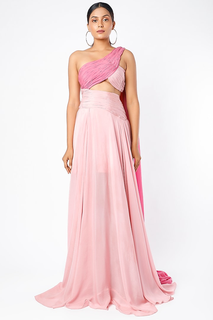 Pink One Shoulder Ruched Gown by Deme by Gabriella