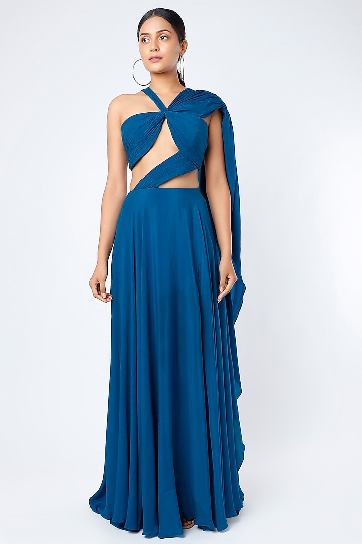 Navy Blue One Shoulder Gown by Deme by Gabriella