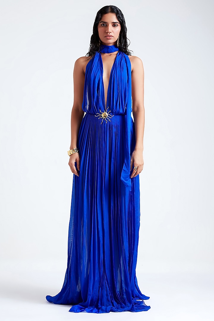 Electric Blue Chiffon Backless Gown by Deme by Gabriella at Pernia's Pop Up Shop