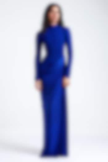 Electric Blue Malai Lycra & Net Cowl Draped Gown by Deme by Gabriella at Pernia's Pop Up Shop