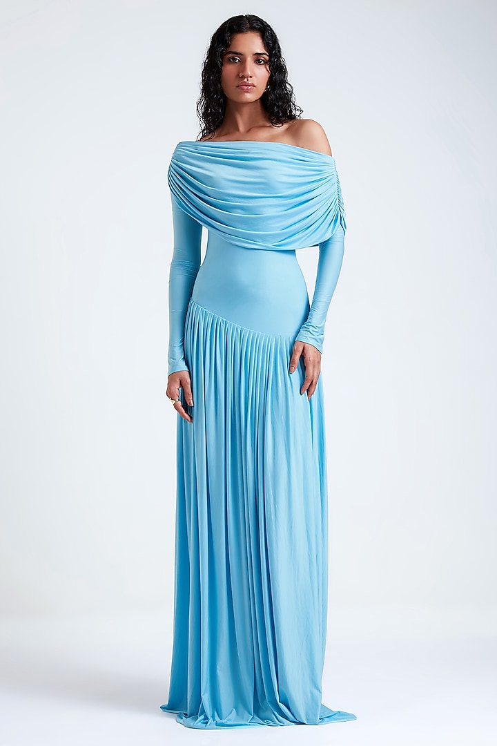 Tropical Blue Malai Lycra Gown by Deme by Gabriella at Pernia's Pop Up Shop