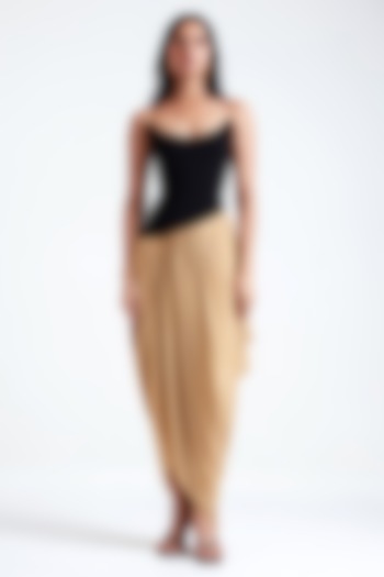 Black & Beige Malai Lycra Asymmetrical Gown by Deme by Gabriella at Pernia's Pop Up Shop