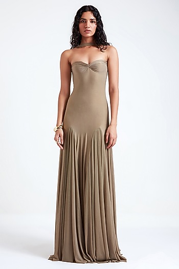 French Grey Malai Lycra & Net Strapless Engagement Gown by Deme by Gabriella at Pernia's Pop Up Shop
