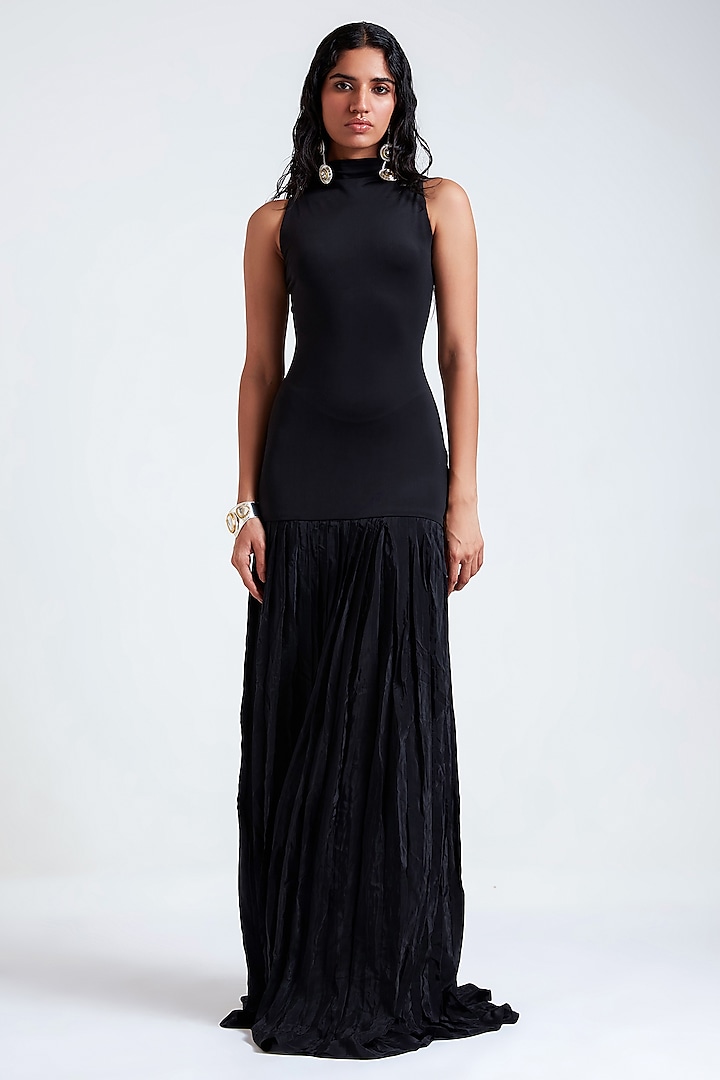 Black Crepe & Net Gown by Deme by Gabriella