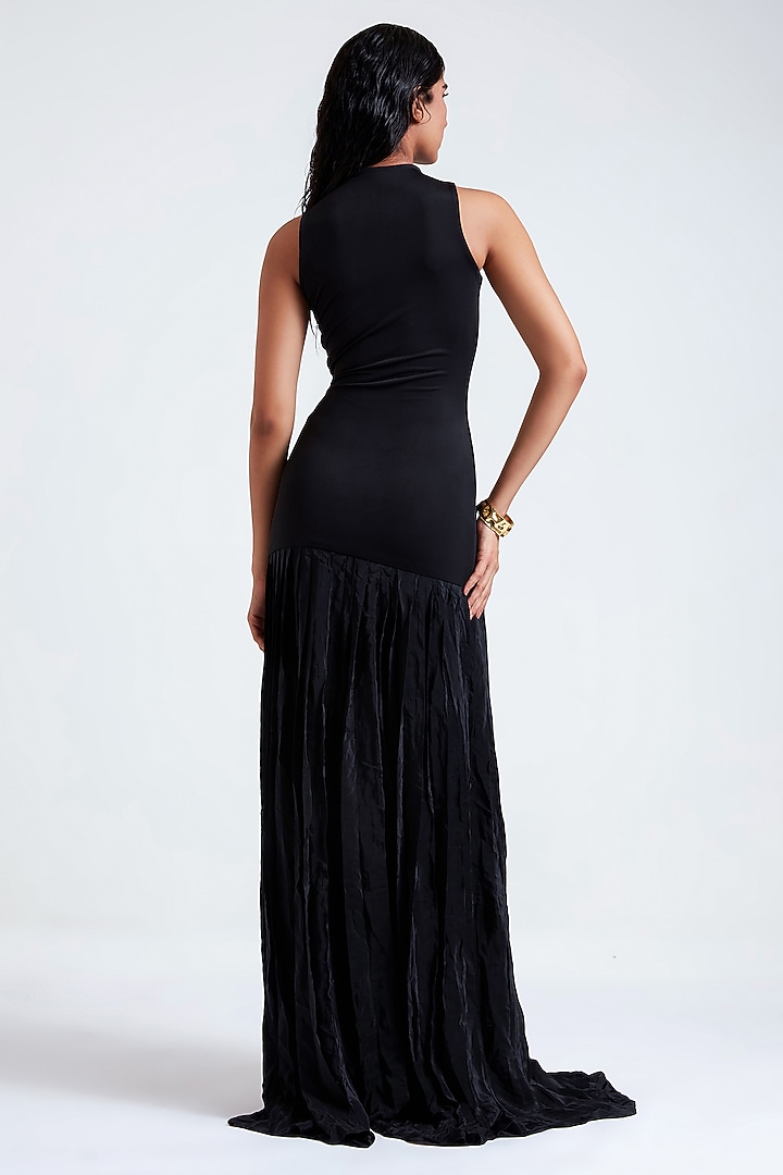 Black Crepe & Net Party Wear Gown by Deme by Gabriella at Pernia's Pop Up Shop