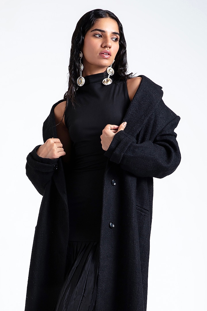 Black Crepe & Net Engagement Gown With Trench Coat by Deme by Gabriella at Pernia's Pop Up Shop