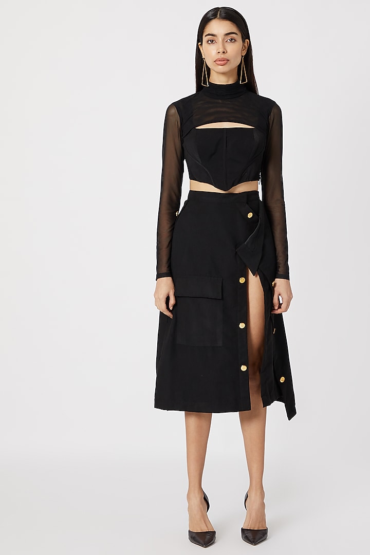Black Cropped Top With Skirt by Deme by Gabriella